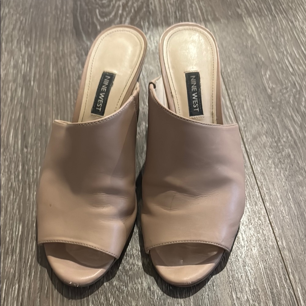 Nine West Nude Leather Mules